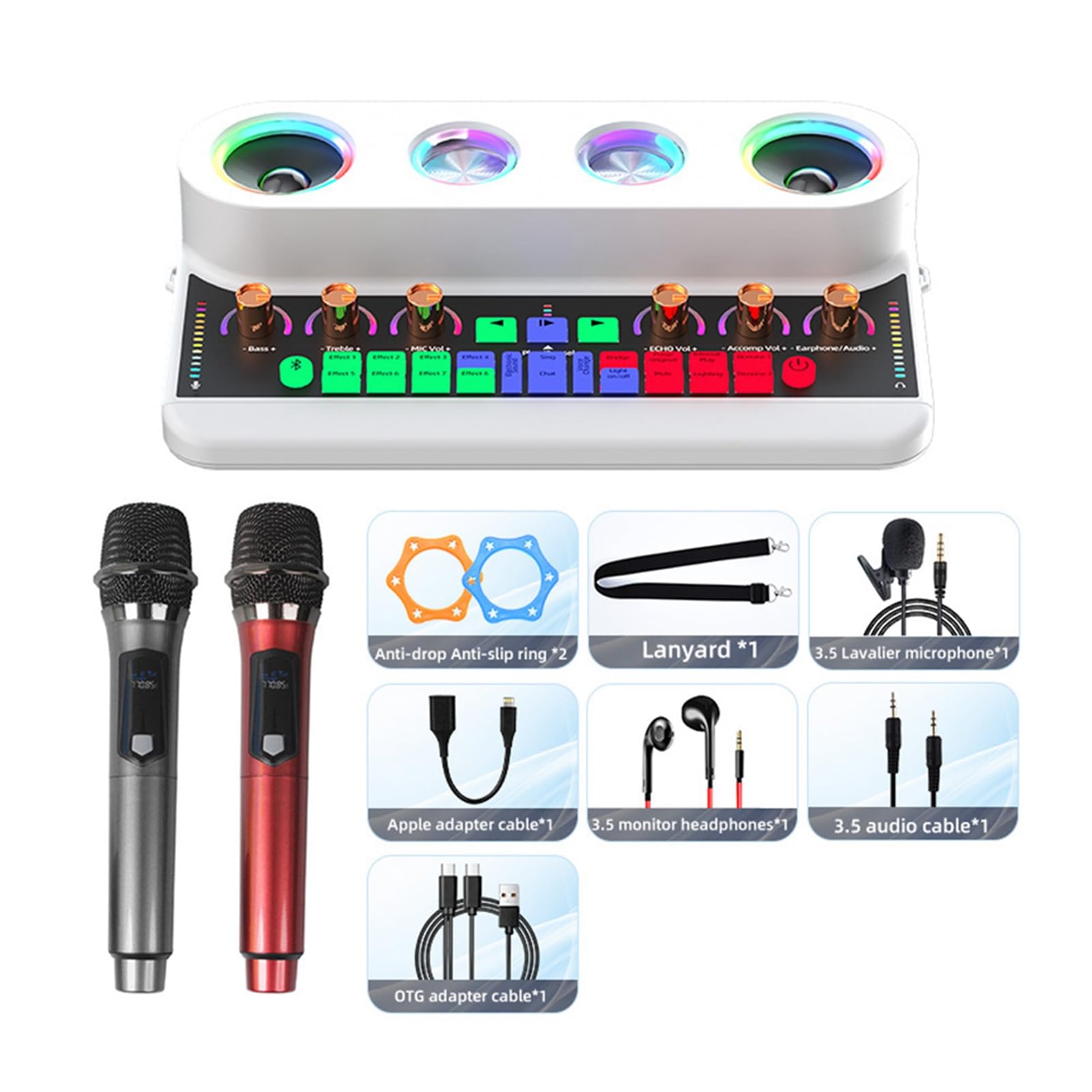 Bundle Microfono Podcast, Attrezzatura da Studio Musicale con Mixer Audio di Schede Audio Dal Vivo, Kit Podcast Home con Riduzione del Rumore DSP Luce Colorata per PC/telefono