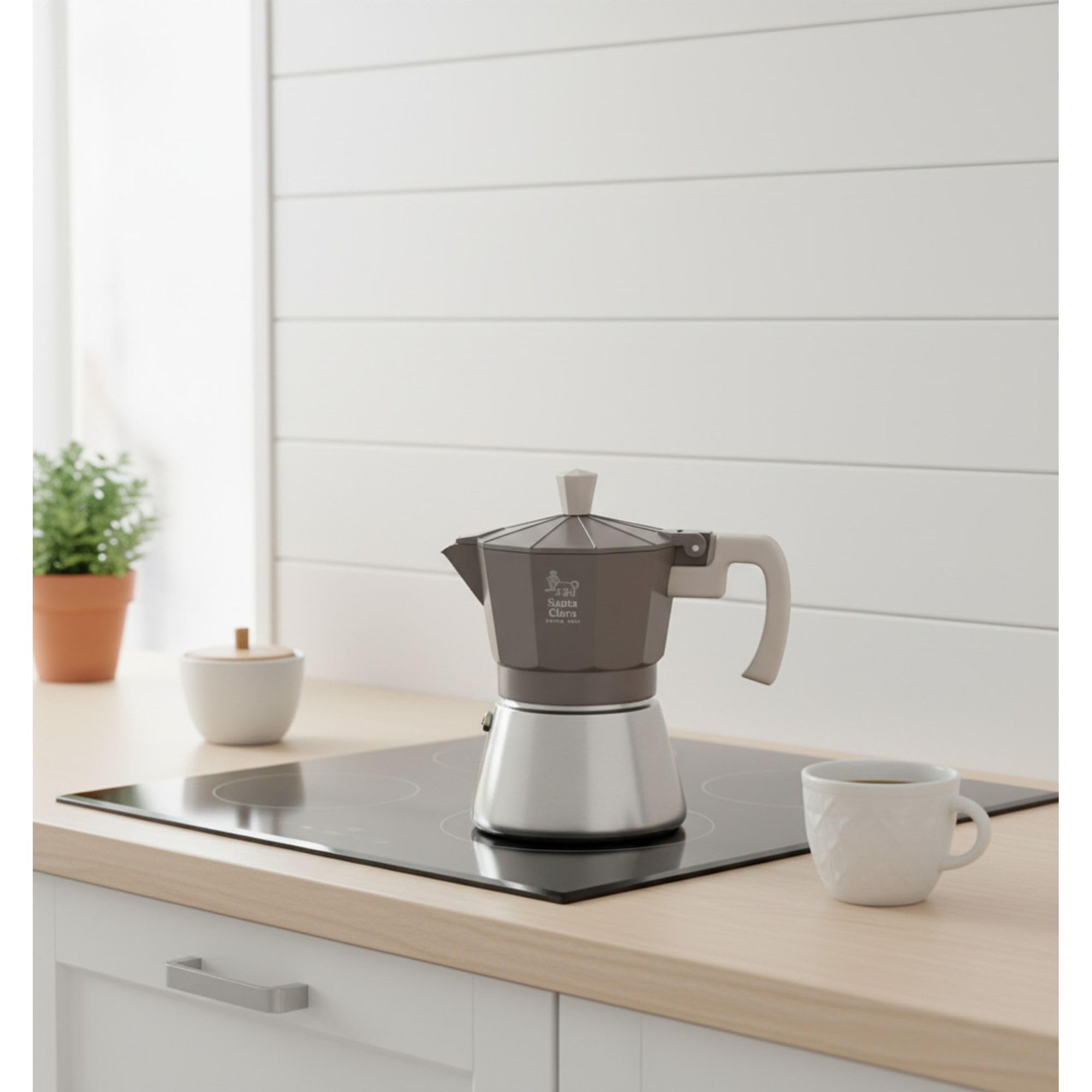 INDE SANTA CLARA | Cafetera Italiana Moka Nordkitch 3 Tazas 150 ml, Cuerpo de Aluminio y Base de Acero Inoxidable, Apta para Inducción y Todo Tipo de Fuegos, Asa Soft Touch — view 9