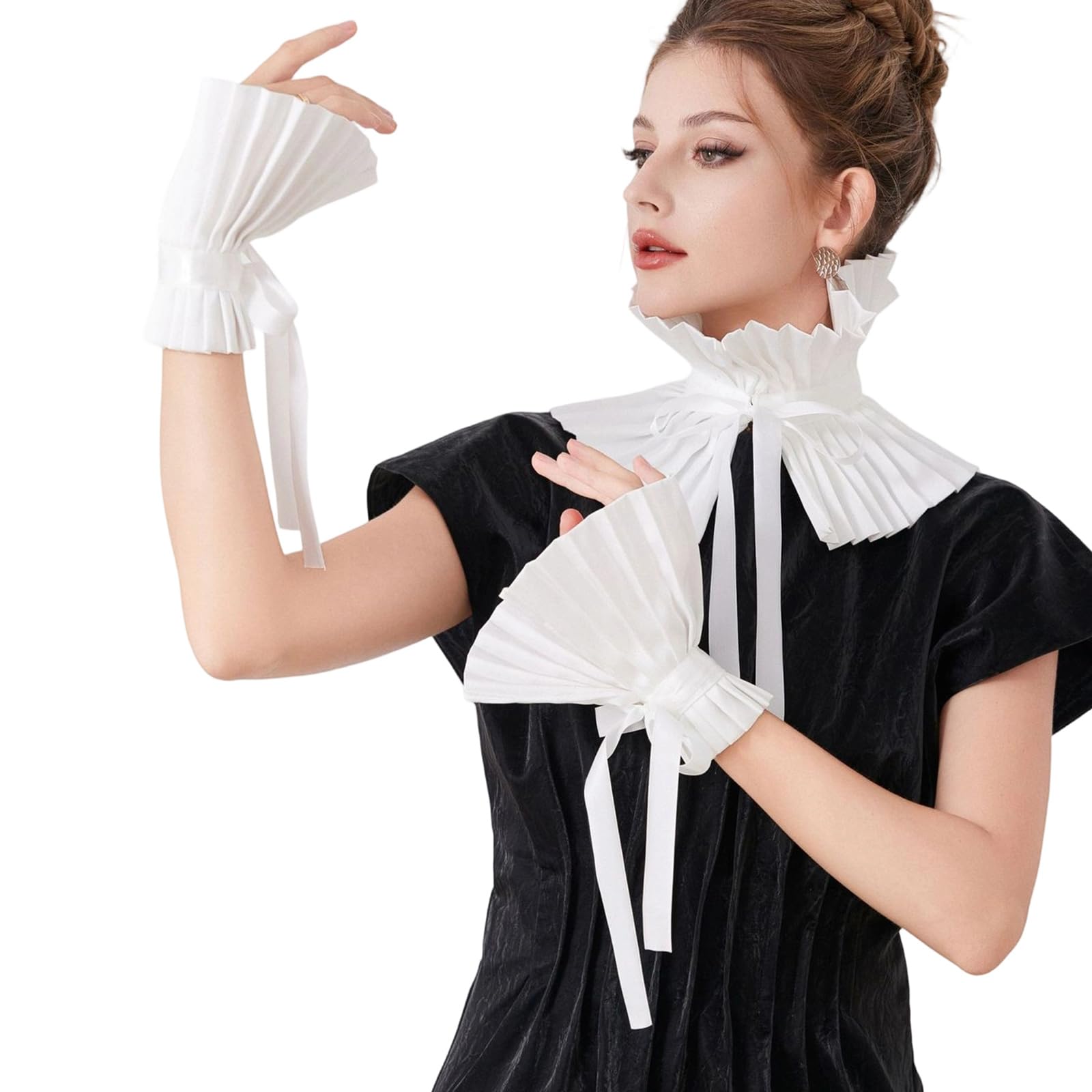 YUXITA Elegant European Detachable Victorian Collar With Layered Ruffle Wrist Cuffs For Women Daily Outfit And Occasion