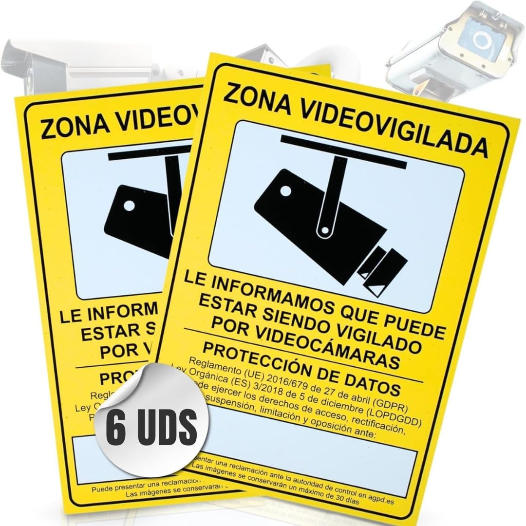 6 Stück | Schild für Videoüberwachung | Videoüberwachungsbereich | A4 (30 x 21 cm) | PVC-Material 0,7 mm | Schild für Überwachungskamera für den Innen- und Außenbereich (6)