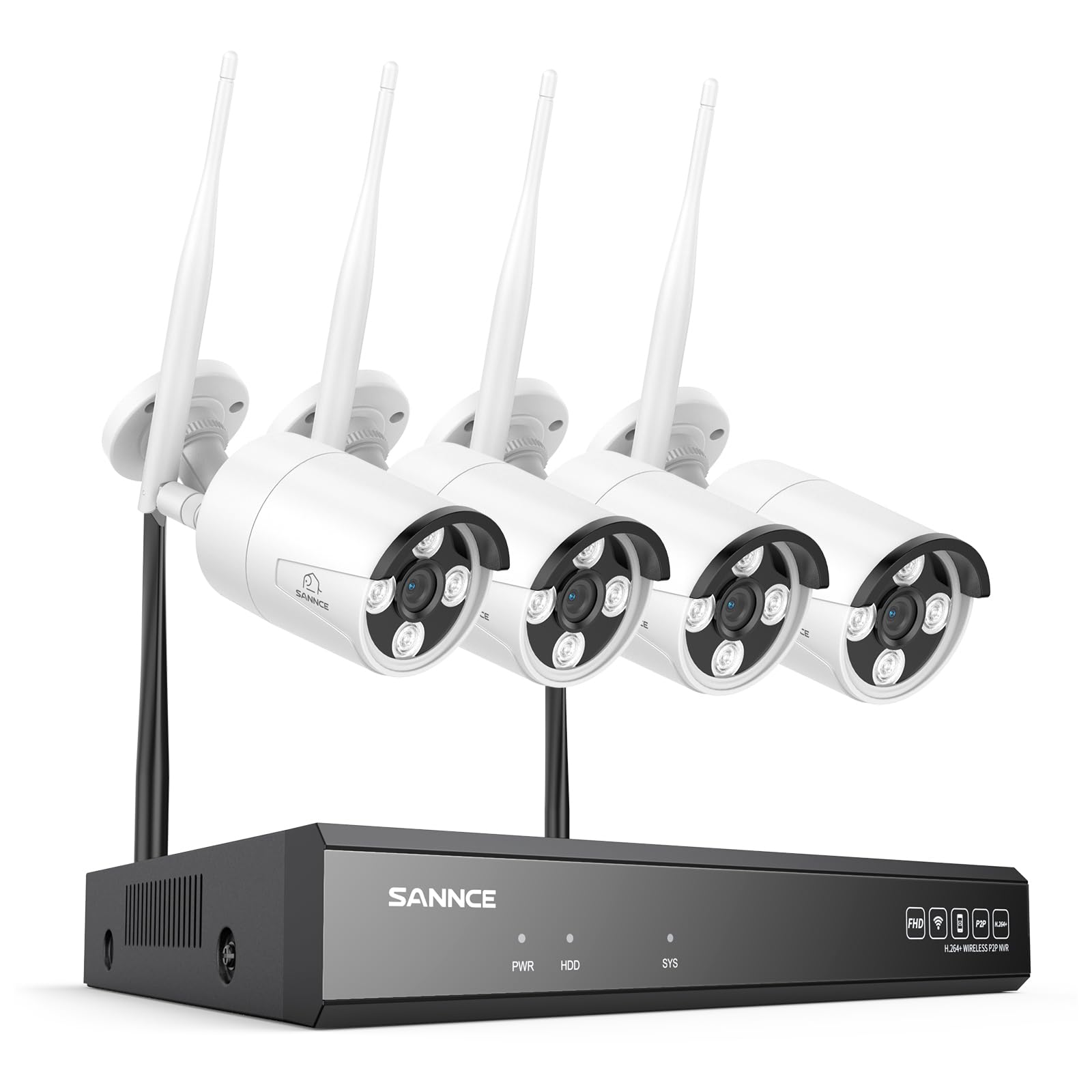 SANNCE 4K WLAN Überwachungskamera Set Aussen, 4X 8MP Bullet Kameras mit WiFi 6 (2,4 GHz & 5,8 GHz) Kamera Außen 16-Kanal NVR Recorder ohne Festplatte, Farbnachtsicht, 2-Wege-Audio, Personenerkennung
