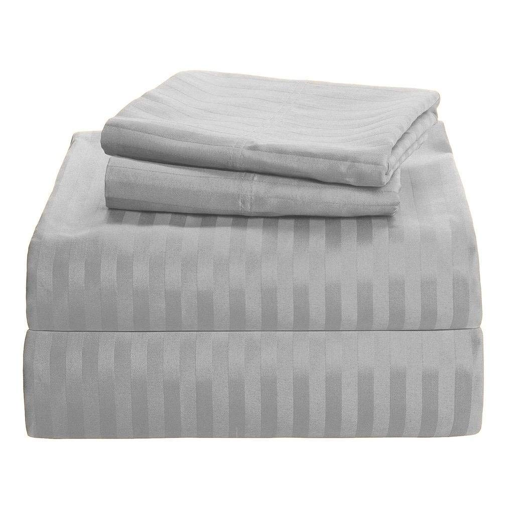 King Size Sheets Hotel Luxury Soft 550-TC Egyptian Cotton - Sheet Set for King Size (76x80) Mattress Fits 28-30 Inches Fully Elastic Deep Pocket (Stripe, Silver Grey)