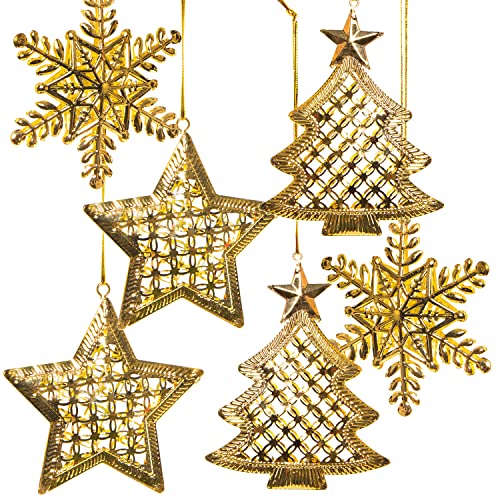 Logbuch-Verlag 6 Weihnachtsanhänger Baum Stern Schneeflocke Metall...