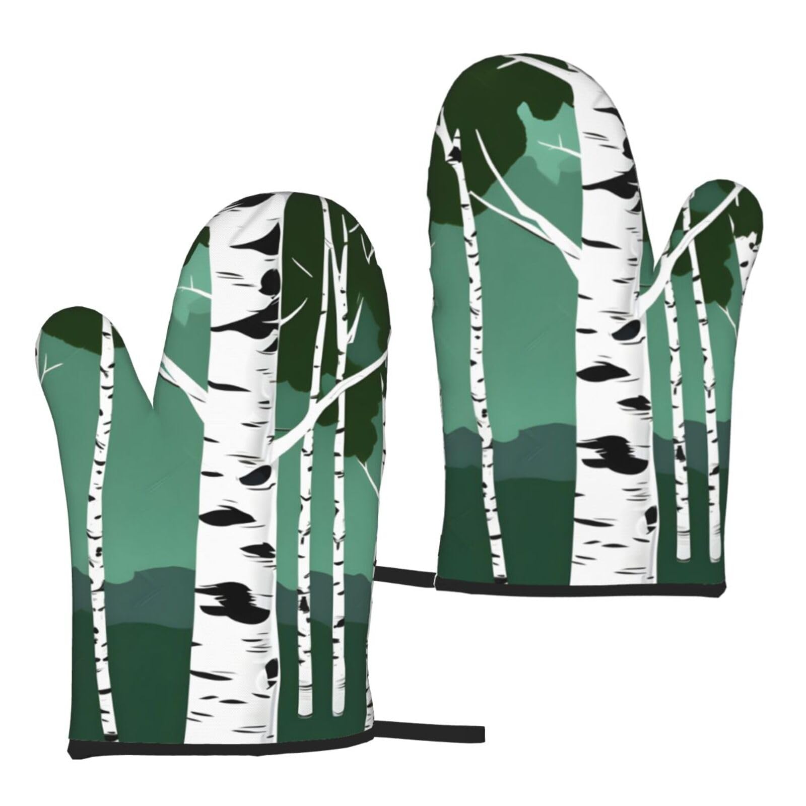 Birch Trees Print Heat Resistant Universal Fit Oven Microwave Gloves Home Cooking Baking Grilling