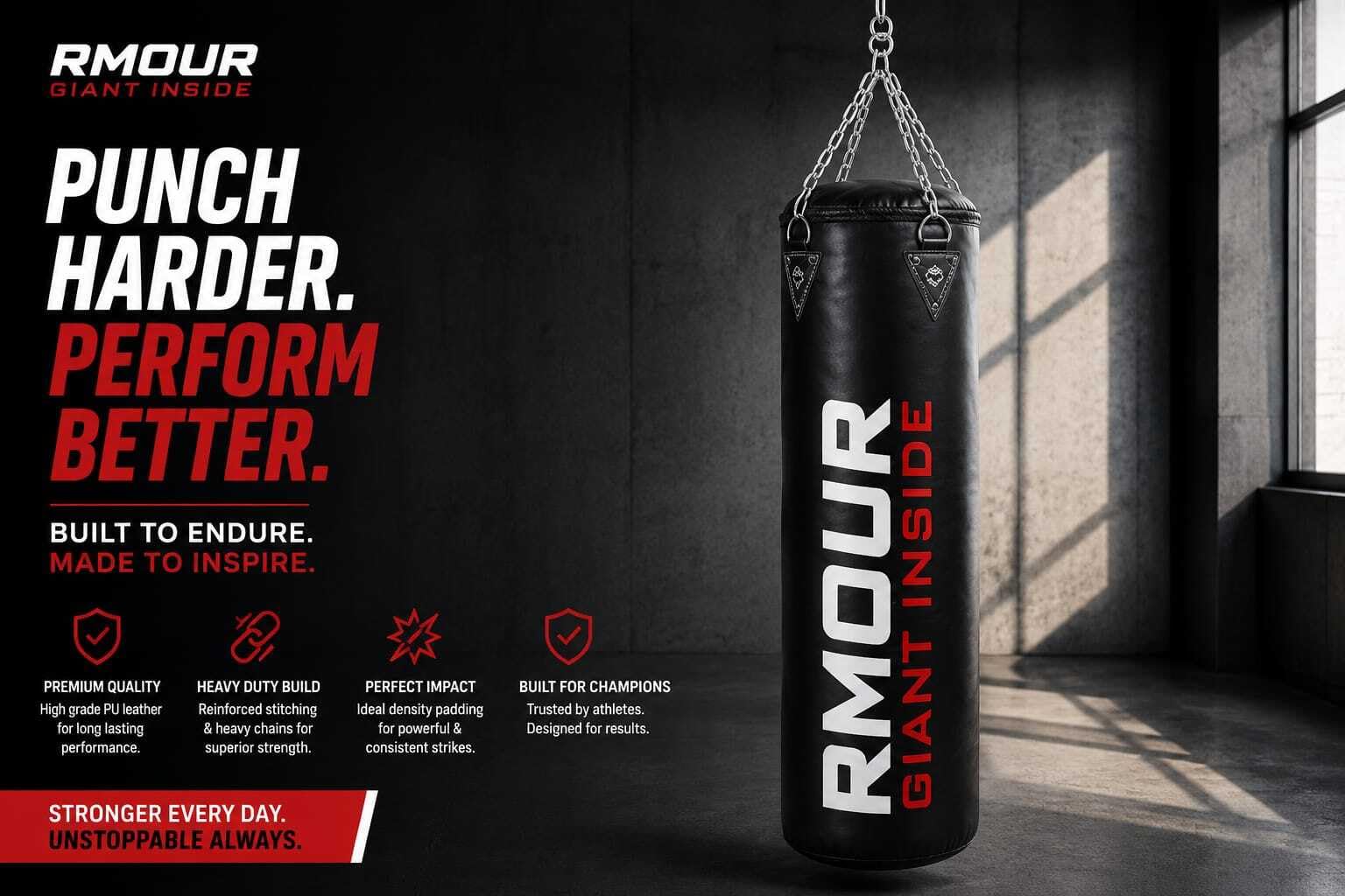RMOUR Niewypełniony czarny ciężki worek bokserski z PU boks MMA sparingowy trening kick boxing muay thai z wiszącym łańcuszkiem