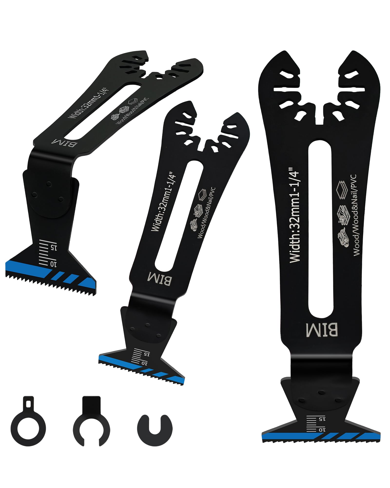 32MM Universal Bi-Metal 90°Multitool Blades，BRSCHNITT Reach Oscillating Saw Blades + 3 Connectors,Power Oscillating Tool Blades for Narrow or Corner Cutting (3-Pcs)
