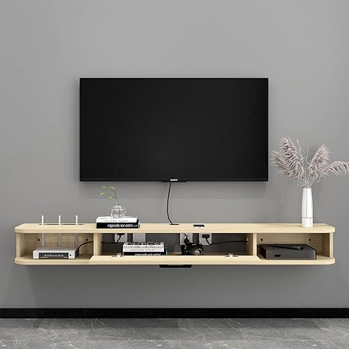 Miniatura 2 de Pmnianhua Consola de TV flotante, soporte de TV montado en la pared de 55 pulgadas, consola multimedia flotante, estante de entretenimiento debajo
