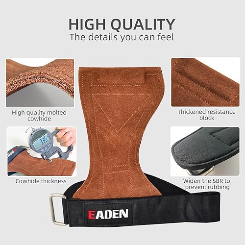 Miniatura 7 de IEADEN Correas acolchadas para levantamiento de pesas, acolchado de cuero de gamuza de doble capa, soporte de muñeca resistente para dominadas, peso