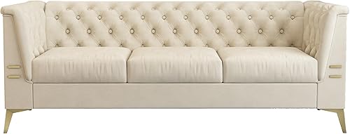 Miniatura 8 de Sofá de terciopelo moderno de mediados de siglo con patas de metal dorado, sofá Chesterfield de 3 plazas para sala de estar, dormitorio,