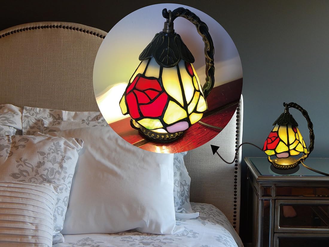 Tiffany Style Rose Pattern Small Colored Glass Table Lamp