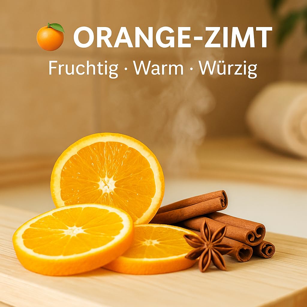 Dufte Momente Dampfbad Duftkonzentrat Orange-Zimt 3 Liter – warm & würzig – naturreine ätherische Öle – für Dampfbäder, Verdampferanlagen & Dampfduschen – vegan & Made in Germany
