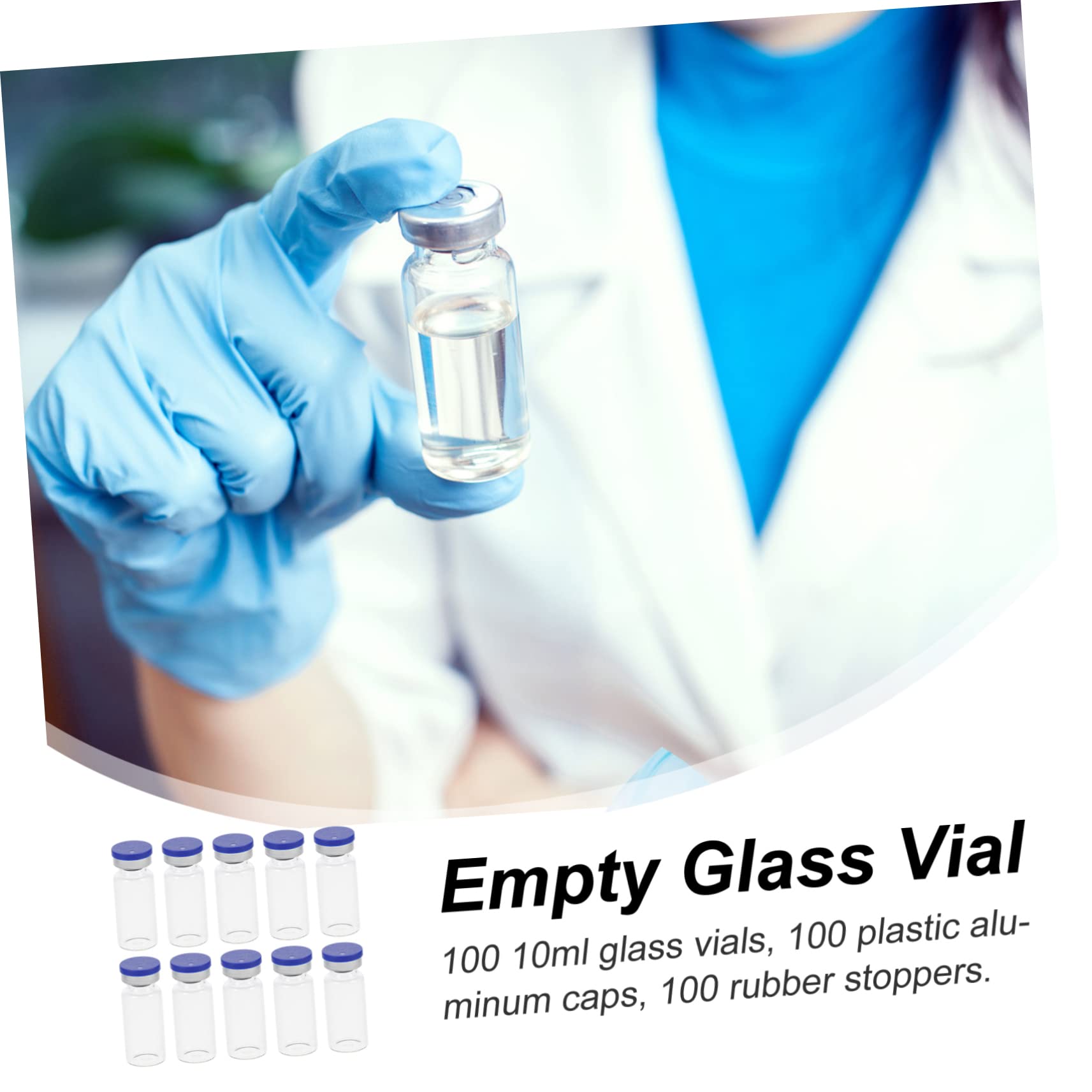 Zerodeko Fiale di Vetro da 10ml Chiusura Ermetica, per Laboratorio 100 Pezzi, Bottiglie per Campioni con Fondo Spesso e Piatto
