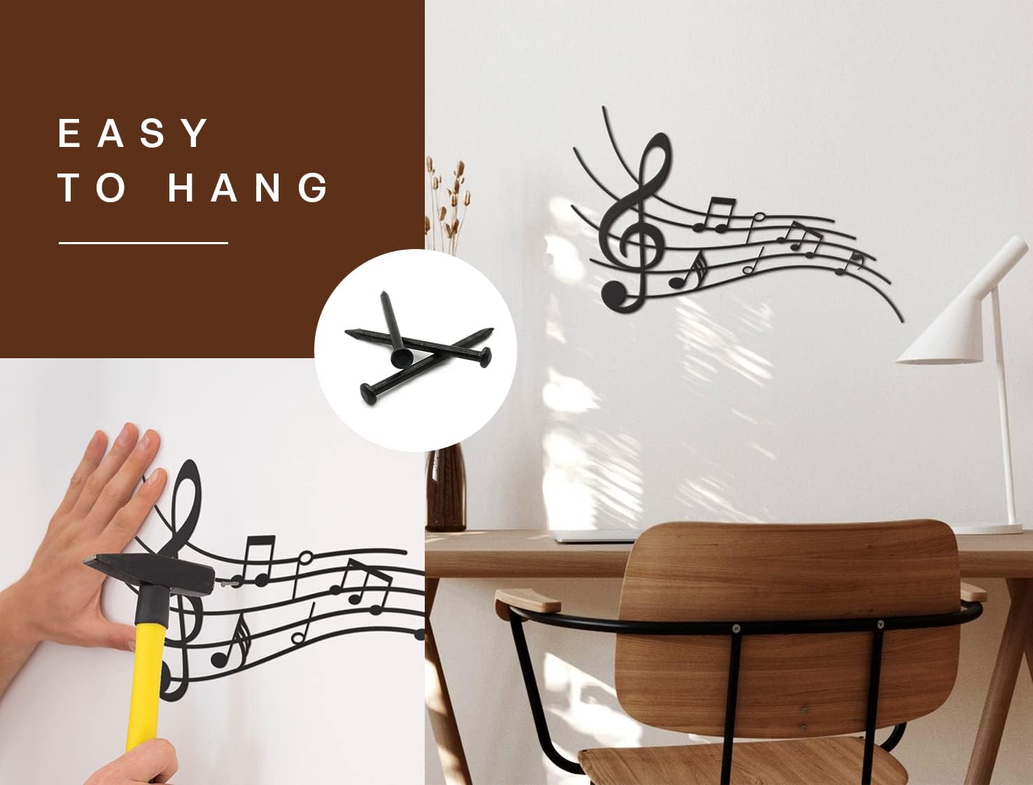 Vivegate Musical Notes Sign - 16"X9" Black Modern Metal Wall Decor for Any Room - Farmhouse Music Wall Art - Image 6