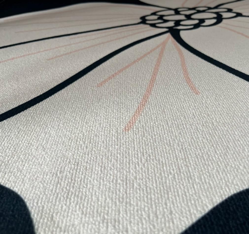 Large Modern Flower Shape Area Rug Black and White Floral Design Soft Low Pile Carpet for Living Room Bedroom Dining Room Washable Non Shed Boho Chic Floor Mat Artistic Focal Point Rug 4'