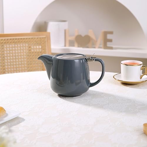 Miniatura 16 de Tetera de cerámica con infusor de acero inoxidable, resistente al calor, perfecta tetera, blanca, 16.9 fl oz/17oz blanco