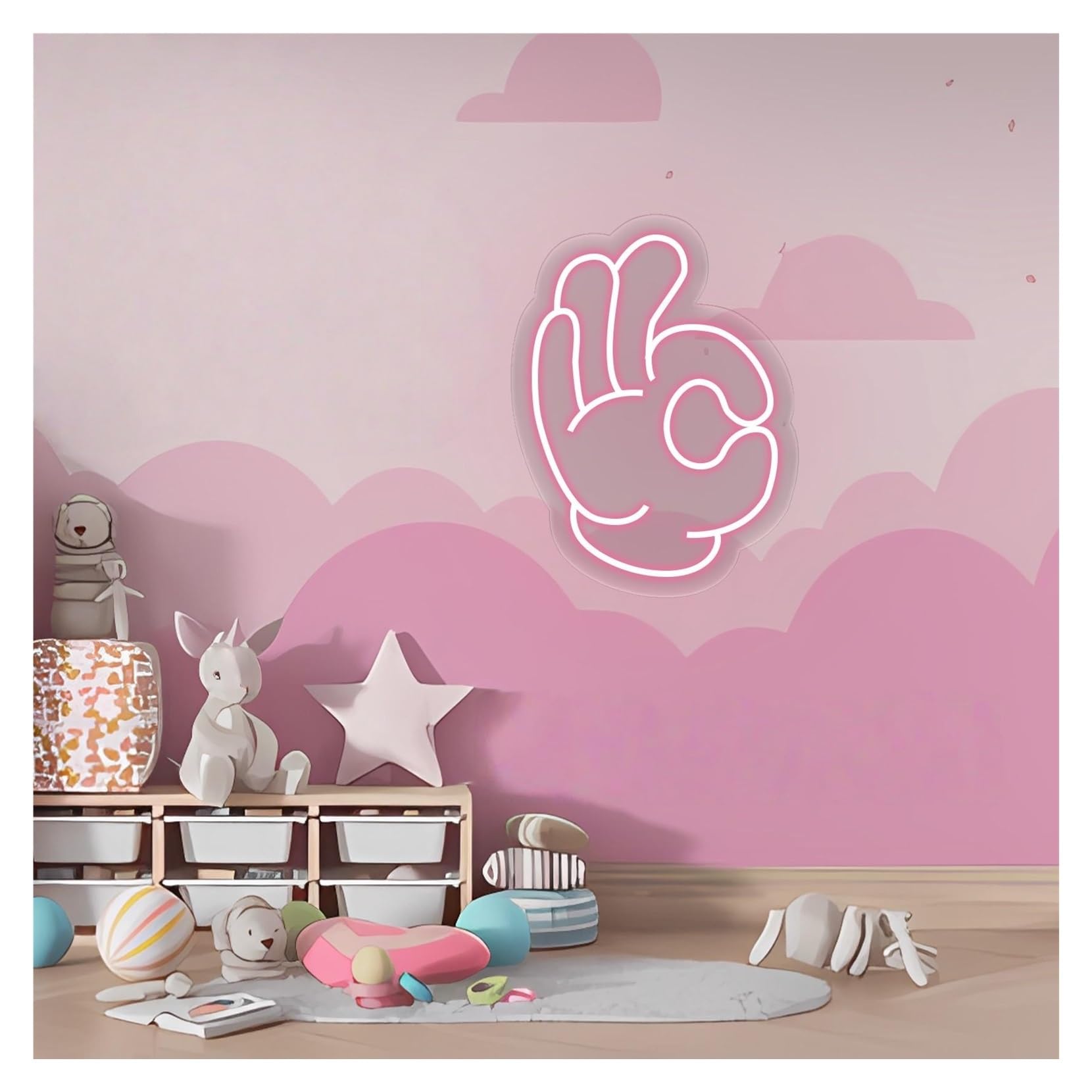 RONGCH Hanging Art Signs OK Hand Gesture Neon Sign,Suitable for Kids Room Wall Decor with Dimmable 40cmx30cm(B)