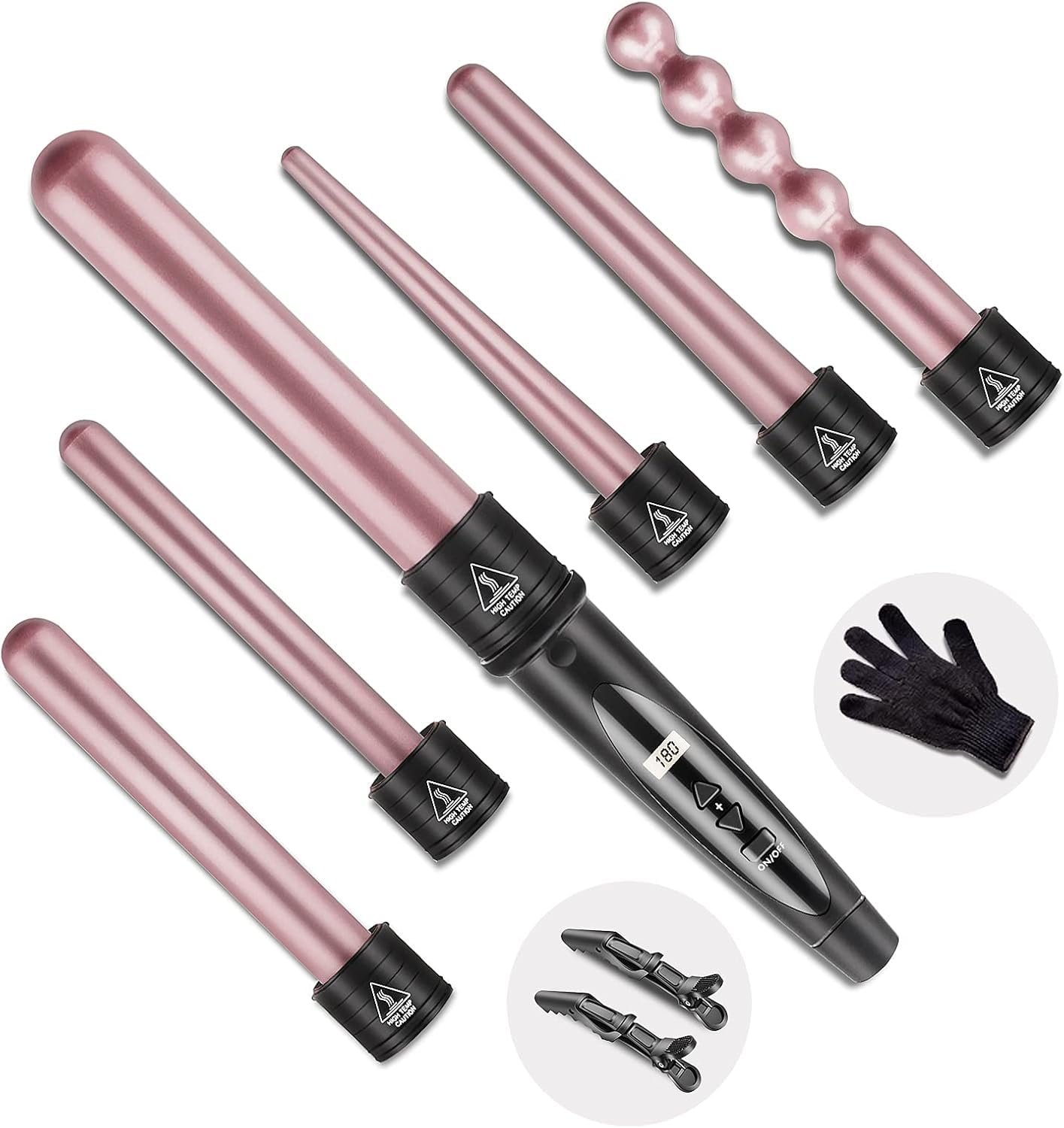 NWOUIIAY Rizador de Pelo 6 en 1 Multifuncional Planchas Rizadoras Profesional Pantalla LCD Rizador Pelo Temperatura Ajustable Calentamiento Rápido Adecuado para Todo Tipo de Pelo