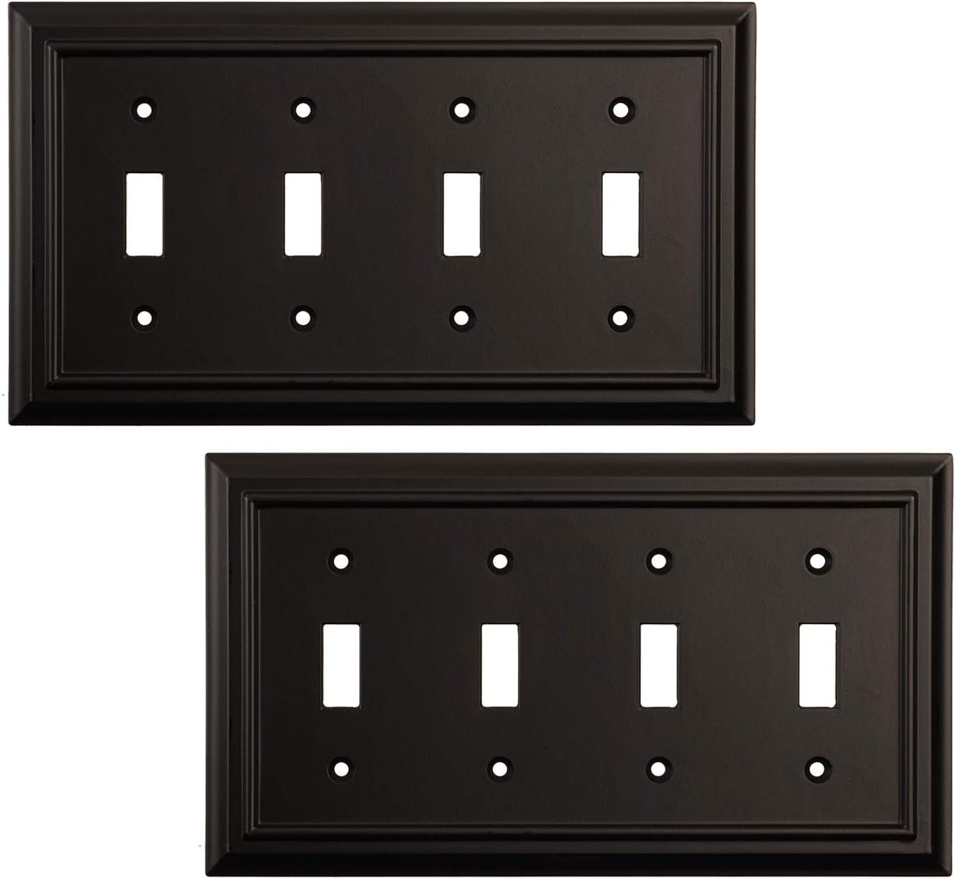 Pack of 2 Wall Plate Outlet Switch Covers by SleekLighting | Classic Black Architecture Wall plates| Variety of Styles: Rocker/Receptacle/Toggle / & Combo | Size: 4 Gang Toggle