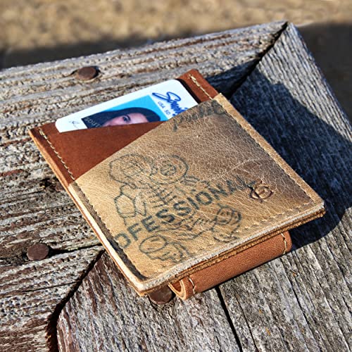 Money Clip Card Case - Brown Wallet with Magnetic Clip, Made of Vintage Baseball Gloves - FC Goods4