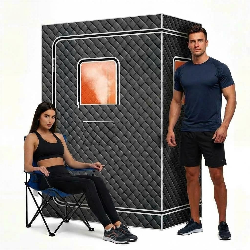 Garvee Upgraded Portable Sauna for Home, Steam Sauna Box with 9 Levels of Control for 2 People, 4L/1500W Steamer, Indoor Home Full-Body Spa Relaxation, Grey