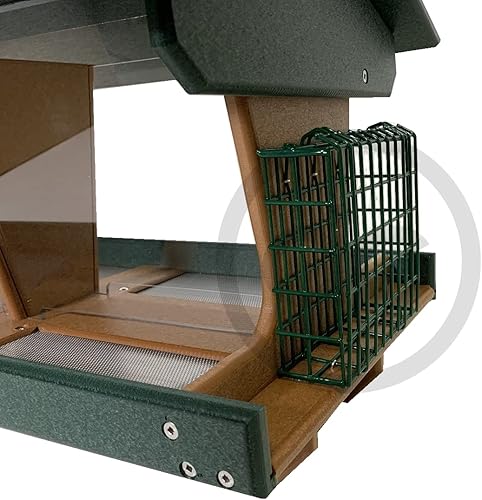 Miniatura 9 de Comederos grandes de plástico de polietileno para pájaros para exteriores con dos jaulas de sebo, comedero de pájaros al aire libre para aves