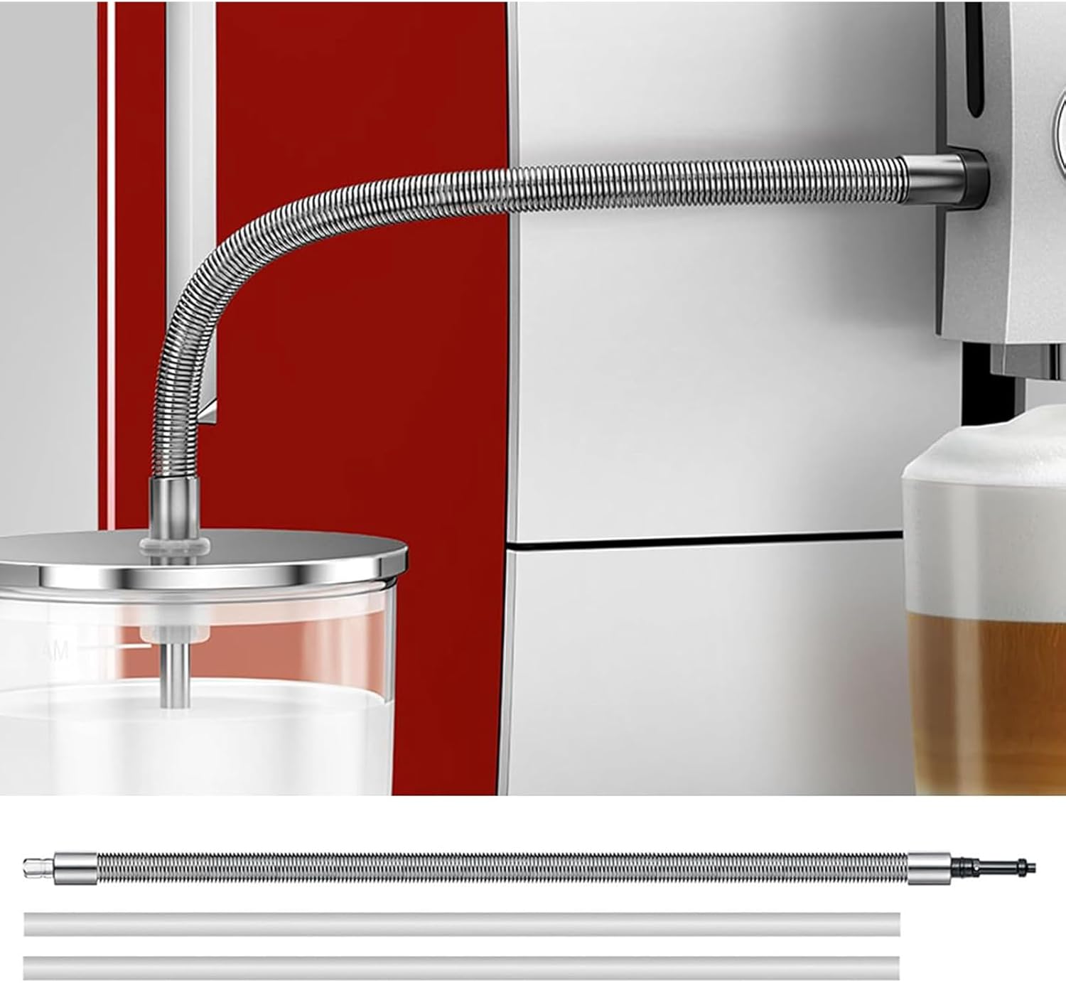 Automatic Coffee Machine Milk Foam Tube Stainless Steel Milk Hose with HP1/HP3 Adapter Coffee Machine Accessories Stainless Steel Milk Hose