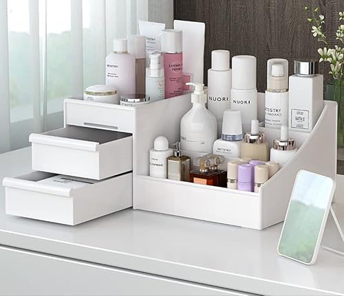 Miniatura 7 de Organizador de escritorio de maquillaje con cajones, organizador de encimera para cosméticos, soporte de tocador para lápiz labial, pinceles,