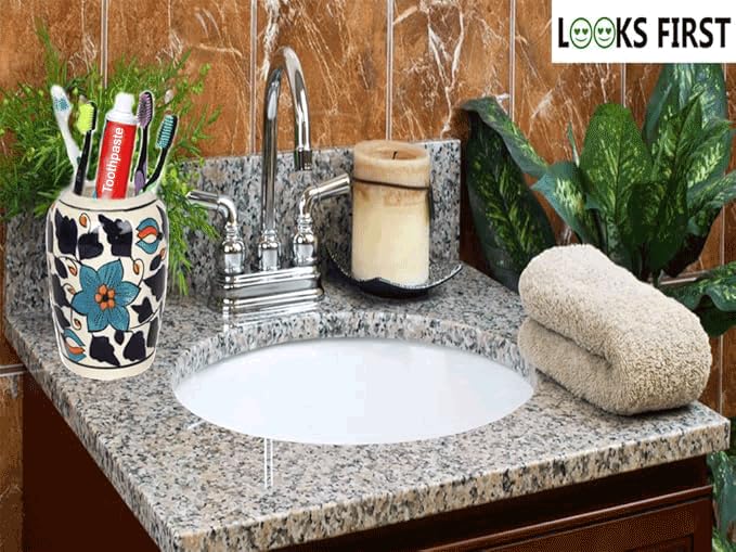 LOOKS FIRST Toothbrush Holder Stand for Home, Office, Bedroom, Washroom | Storage Organizer Stand for Pens, Stationery, Brush, Toothpaste | Designer Bathroom Accessory| | Floral Blue | - Image 4 thumbnail