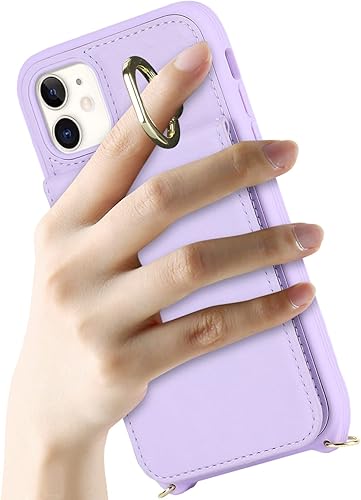Miniatura 3 de Funda para iPhone 11 con tarjetero para mujer, iPhone 11 con ranuras para tarjetas de crédito, cruzada con soporte de anillo, a prueba de golpes,