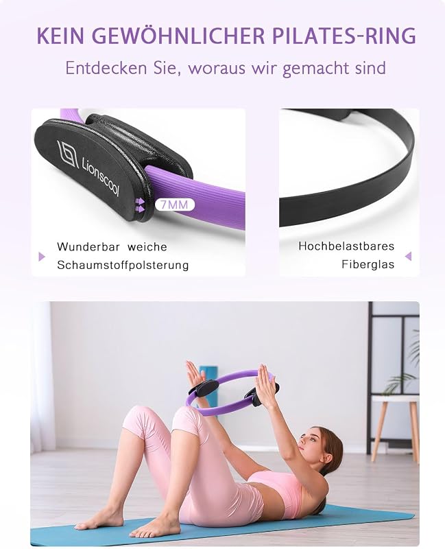 Set inel Pilates LIONSCOOL 35cm Magic Circle cu mâner dublu