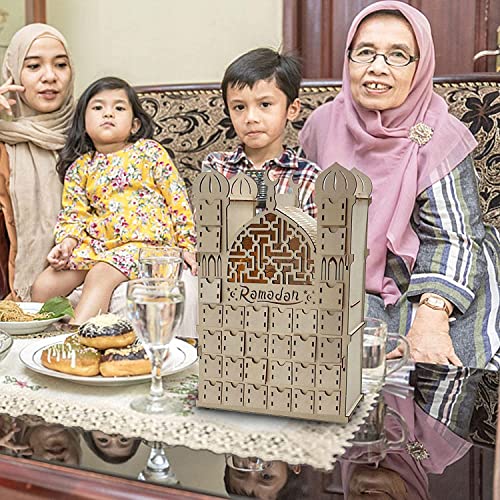 Ramadan Advent Calendar With Light - Wooden Countdown Calendars Muslim Islamic Decorations 30 Days Eid Mubarak Table Lantern For Ramadan Party Supplies #TOP5