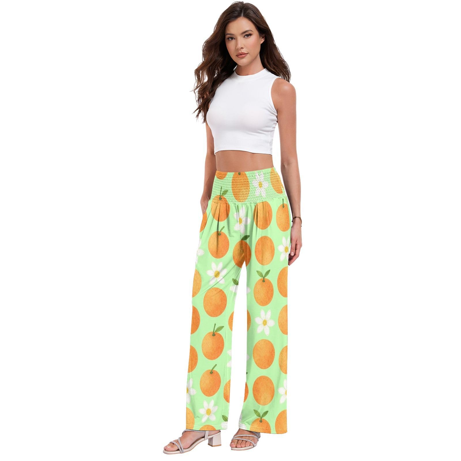 FRODOTGV Pantalones naranjas de pierna ancha para mujer, ligeros, elásticos, informales, ropa de descanso