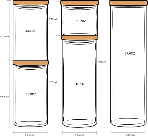 Miniatura 3 de GENICOOK - Juego de recipientes de vidrio de borosilcato con ecológico, almacenamiento de recipientes de cereales, tapas de bambú natural fáciles de