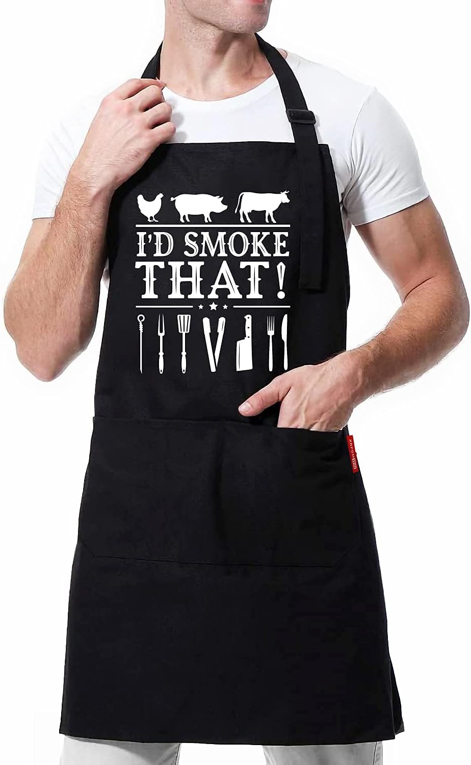 Aprons for Men Funny, I'd Smoke That Barbecue Grilling BBQ apron Smoker Gift for Dad - Image 3