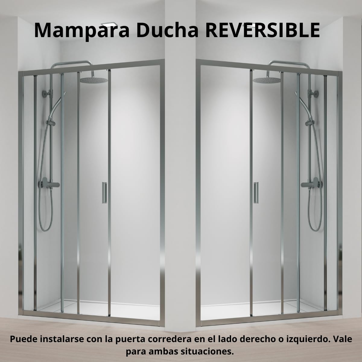 Mampara Ducha Frontal 3 Cristales | Cristal Templado 5mm Antical Transparente | Altura 190cm | Perfil Cromo Brillo 140 cm (Adaptable 136-140cm)