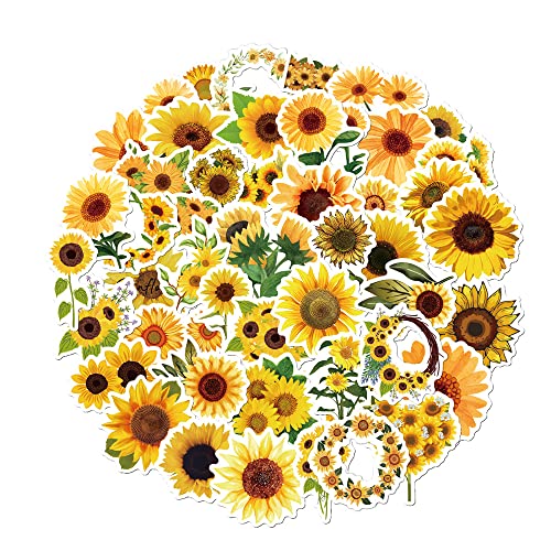 Ratgoo 50 Pcs Bright Sunflower Stickers Pack Cheerful Yellow Flowers Waterproof Vinyl Decal Stickers for Water Bottles Laptop Luggage Cup Skateboard Guitar Journal Scrapbook