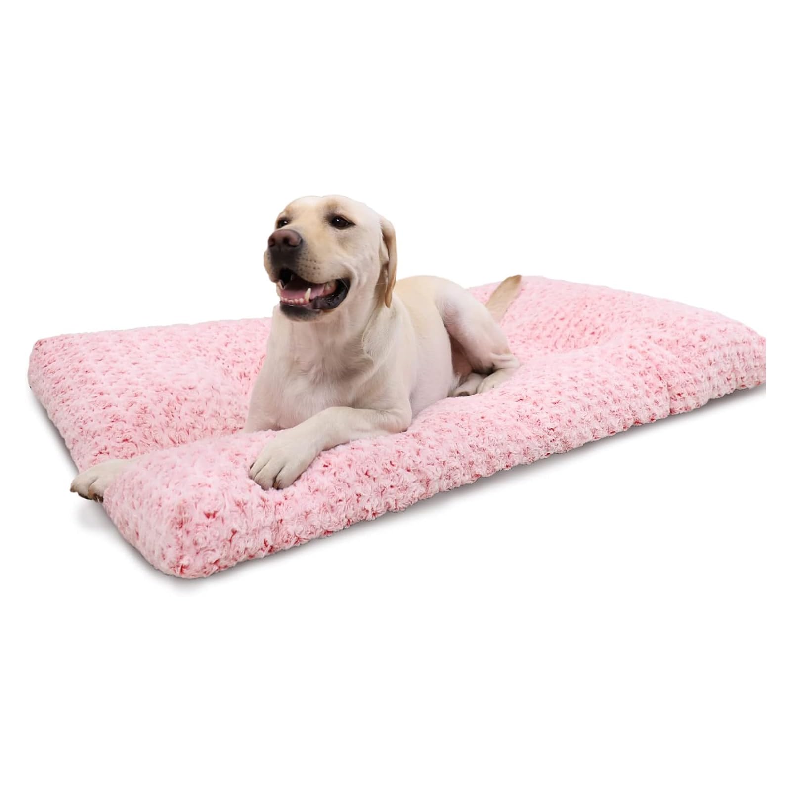 KSIIA Washable Dog Bed Deluxe Plush Dog Crate Beds Comfy Kennel Pad Anti-Slip Pet Sleeping Mat for Large, Jumbo, Medium, Small Dogs Breeds, 35" x 23", Pink