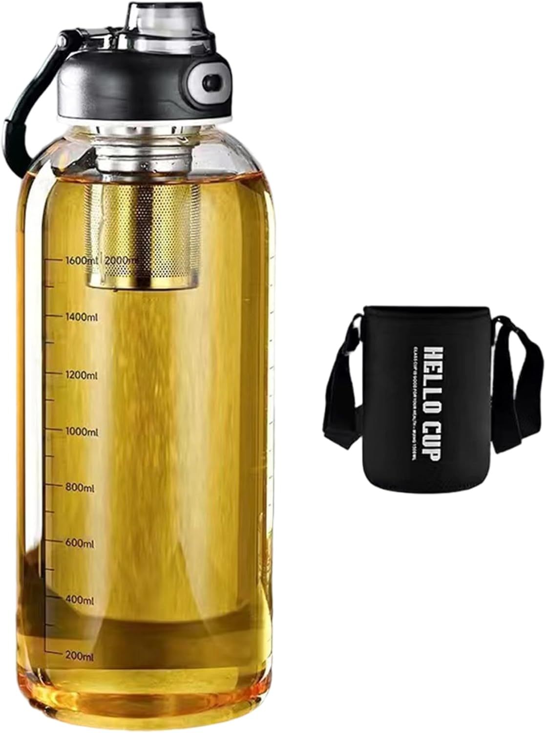 Glass Tea Tumbler with Infuser, 64 Oz Glass Water Bottle, Heat-resistant Borosilicate Water Bottle with Clear Scale, Tea Tumbler with Removable Infuser and Cup Sleeve