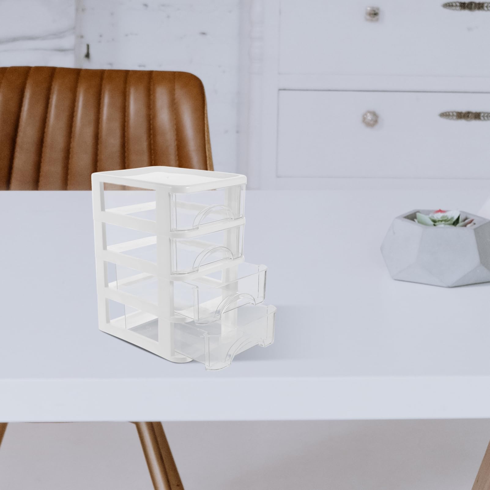 Operitacx Boîte de Rangement de Bureau Blanche en Plastique Tiroir et Compartiments, Grosse Capacité pour Organiser Petits Objets, pour Salle D'étude et Décoration