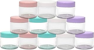 Houseables 20 Gram Jar, 20 ML Jar, 12 pcs, Multicolor, BPA Free, Cosmetic Sample Empty Container, Plastic, Round Pot Screw Cap Lid, Small Tiny 20g Bottle, for Make Up, Eye Shadow, Nails, Powder, Gems, Jewelry