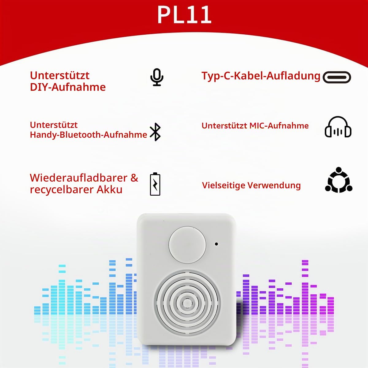 Diktiergerät, Unterstützt Bluetooth- und Mikrofonaufnahmen, 16 MB Soundmodul mit Lautsprecher, 16 Minuten einfache Sprachaufzeichnung für personalisierte Begrüßungen, DIY-Projekte,Bastelarbeiten usw.