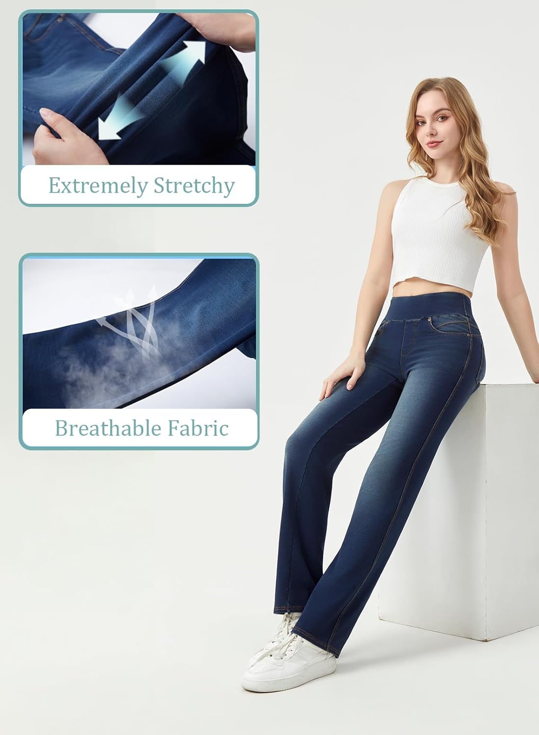 Women's High Waisted Straight Leg Jeans Tummy Control Stretchy Denim Pants, Soft Comfortable Fit Casual Work Office Wear - Image 5