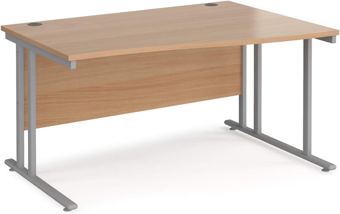 Maestro 25 right hand wave desk - silver cantilever leg, Beech, 1400