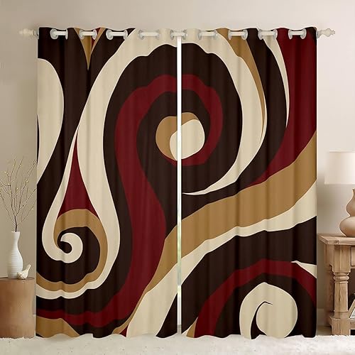 Miniatura 23 de Cortina de ventana retro a rayas verdes y marrones, cortinas onduladas abstractas 3D para niños, niñas, mujeres y adultos, decoración de habitación
