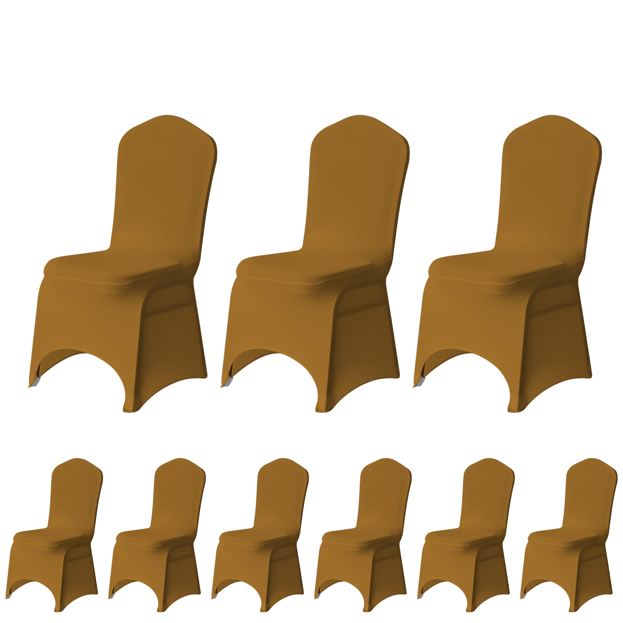 Trimming Shop Gold Wedding Chair Covers Set of 10, Spandex Polyester Stretch Removable Washable Universal Slipcovers for Wedding Banquet, Dining Party & Events