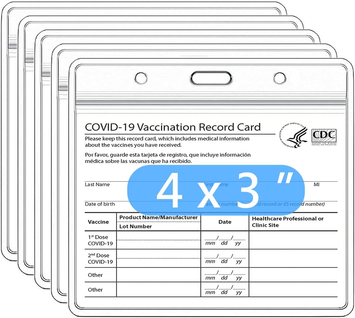 5 Pack CDC Vaccination Card Holder Immunization Record Vaccine Card Protector 3x4 Sleeve Covid Shot Card Protector Cover Clear Vinyl Plastic Sleeve with Waterproof Resealable Zip