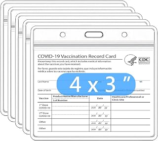 5 Pack CDC Vaccination Card Holder Immunization Record Vaccine Card Protector 3x4 Sleeve Covid Shot Card Protector Cover Clear Vinyl Plastic Sleeve with Waterproof Resealable Zip