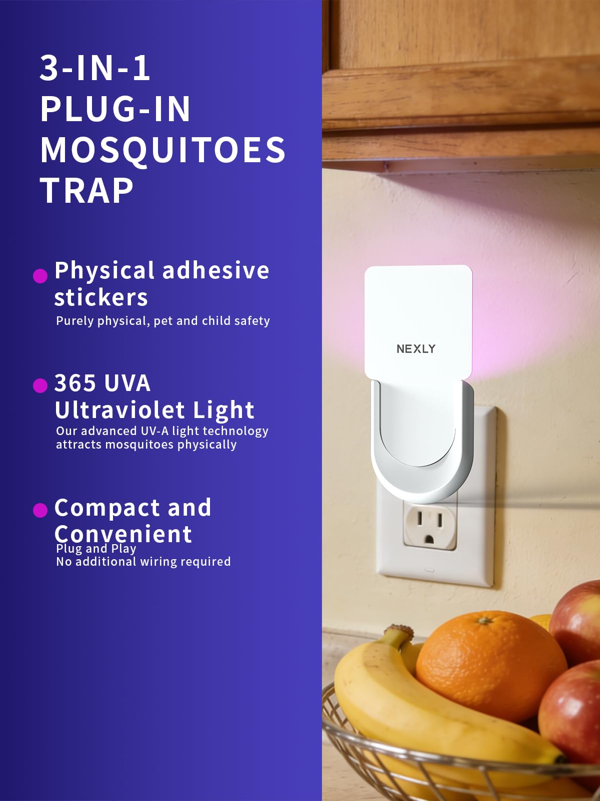 NEXLY MK030 - Trampa para moscas de la fruta para interiores, trampas para moscas de frutas para interiores, trampas para moscas de luz nocturna, para el hogar, dormitorio, sala de estar, cocina (1