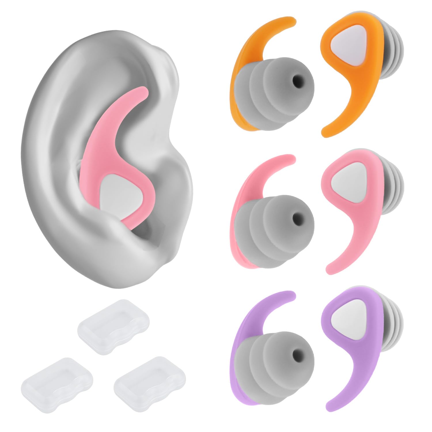 3 Pairs Swimming Noise Reduction Ear Plugs for Kids, Small No Noise Silicone Earplugs Swimming Waterproof Reusable Ear Plugs for Pool Water Bath