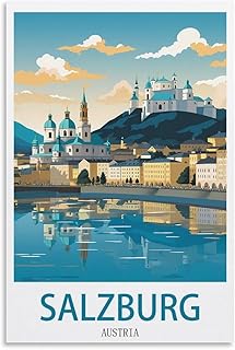 HeyBox Salzburg Austria Vintage Travel Posters 12x18inch(30x45cm) Canvas Prints Wall Art Paintings for Home Office Living Room Decor